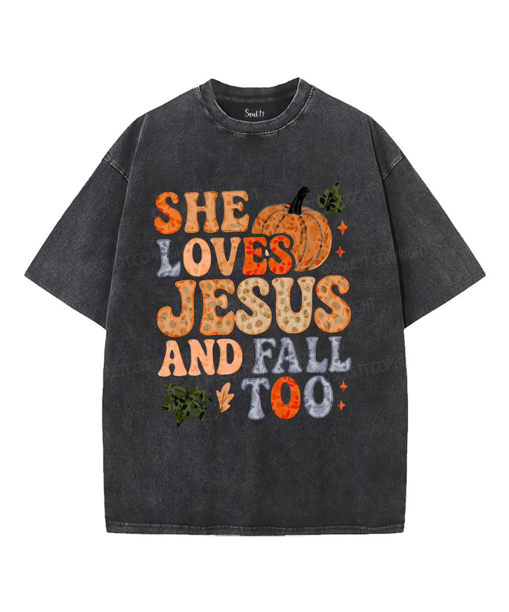 She Loves Jesus And Fall Too Unisex Washed Christian T-shirt Hoodie, Sweatshirt | CiraTrend.com (Image 2)