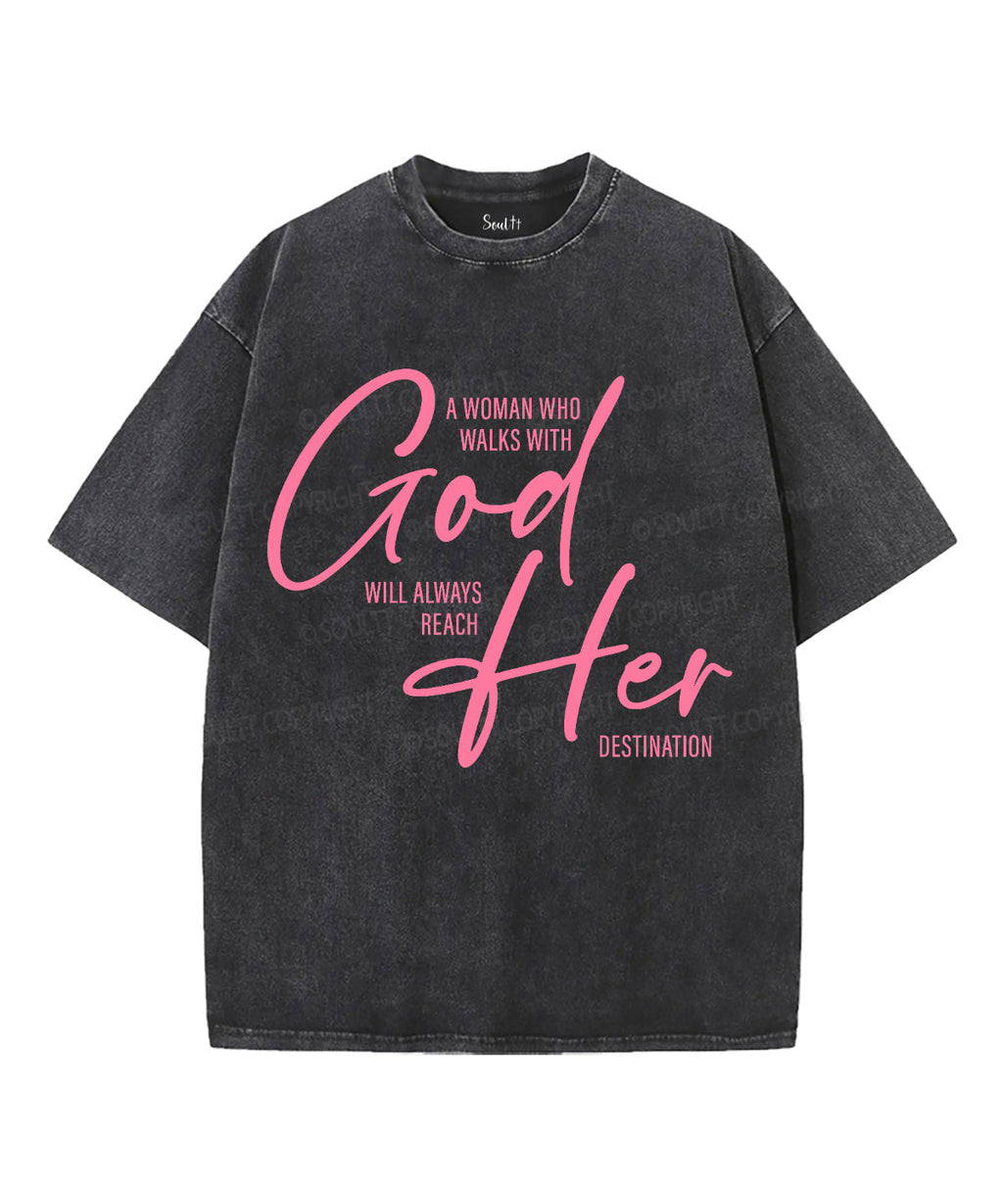 A Woman Who Walks With God Unisex Washed Christian T-shirt Hoodie, Sweatshirt | CiraTrend.com (Image 1)
