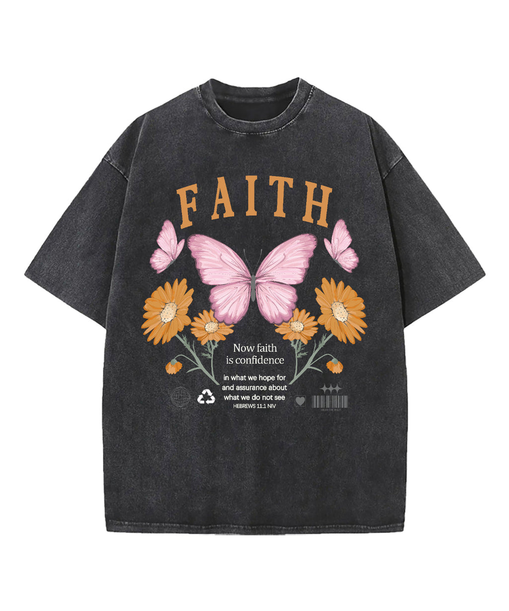 Now Faith Is Confidence Washed Christian T-shirt Hoodie, Sweatshirt | CiraTrend.com (Image 1)