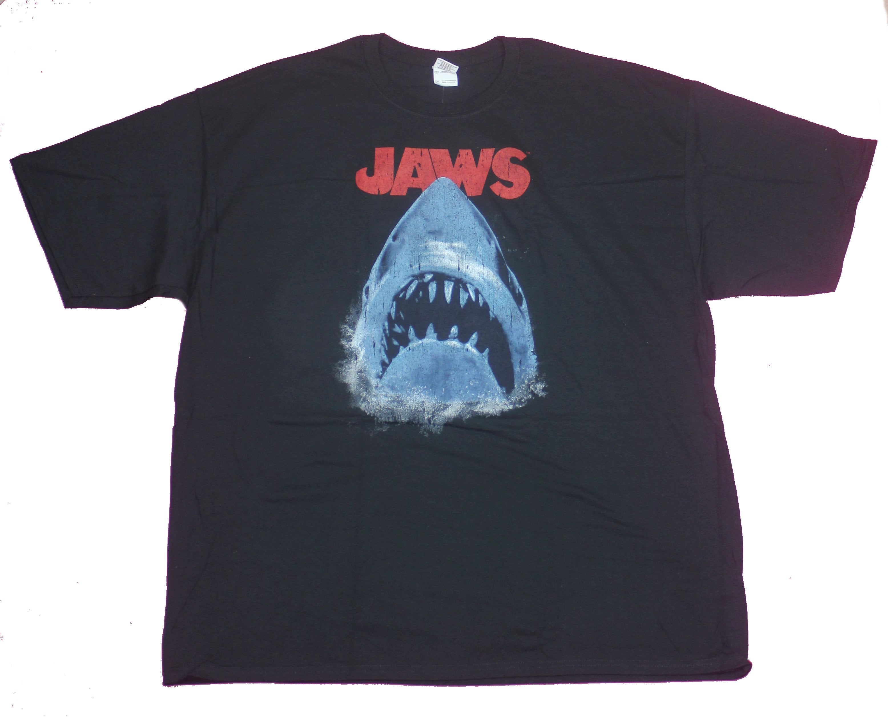 Jaws Mens T-Shirt- Distressed Big Mouth Shark Under Red Name Image Hoodie, Sweatshirt | CiraTrend.com