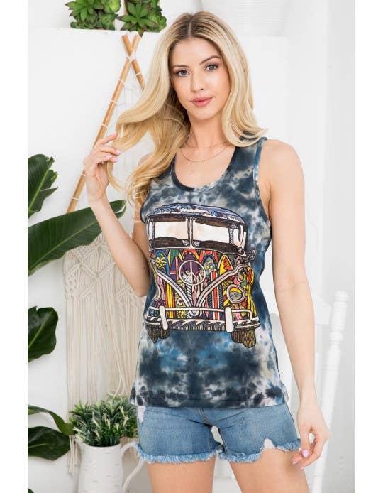 Hippie Volkswagen Print Tie-Dye Tank Top (TH-1605)