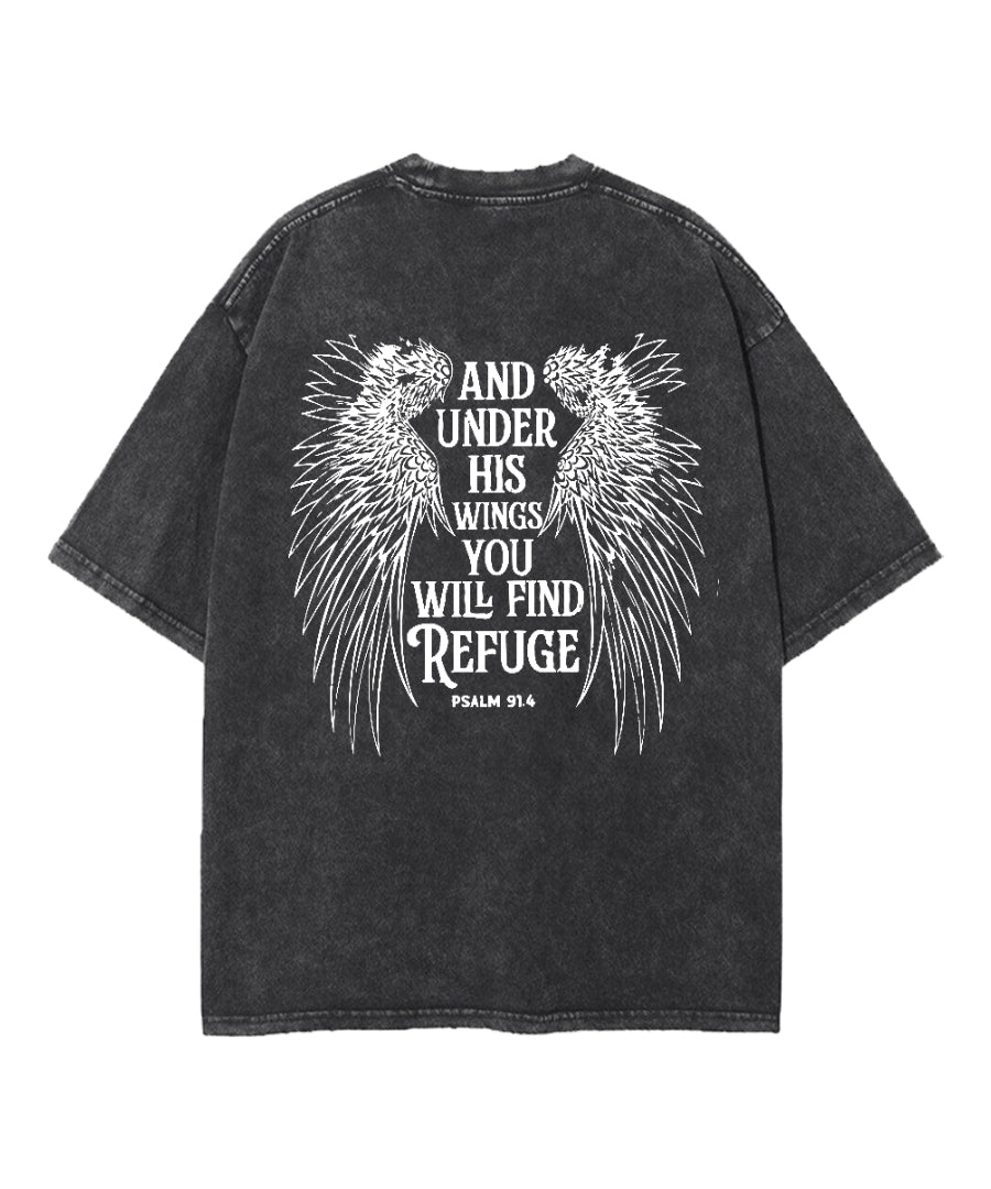 Under His Wings Double Sided Washed Christian T-shirt Hoodie, Sweatshirt | CiraTrend.com (Image 3)