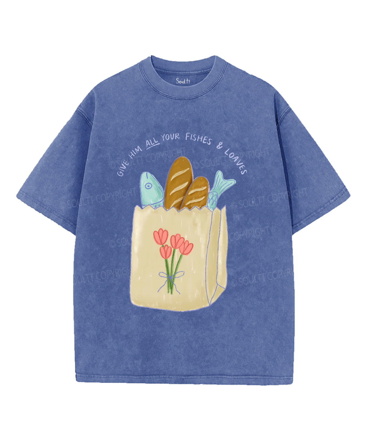 Give Him All Your Fishes & Loaves Unisex Washed Christian T-shirt Hoodie, Sweatshirt | CiraTrend.com (Image 3)