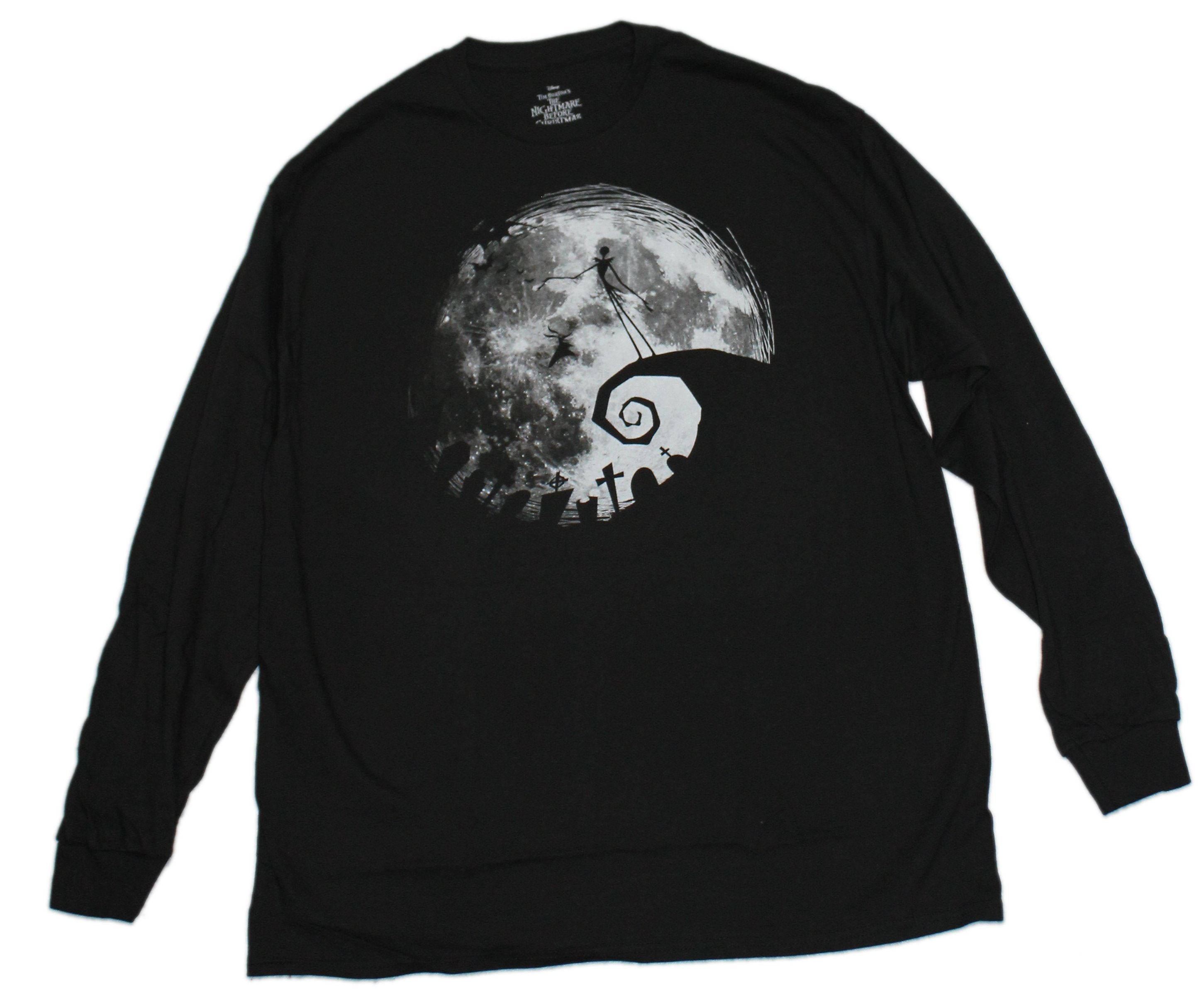 Nightmare Before Christmas Mens Long Sleeve Shirt - Silohuettes Over Moon Hoodie, Sweatshirt | CiraTrend.com