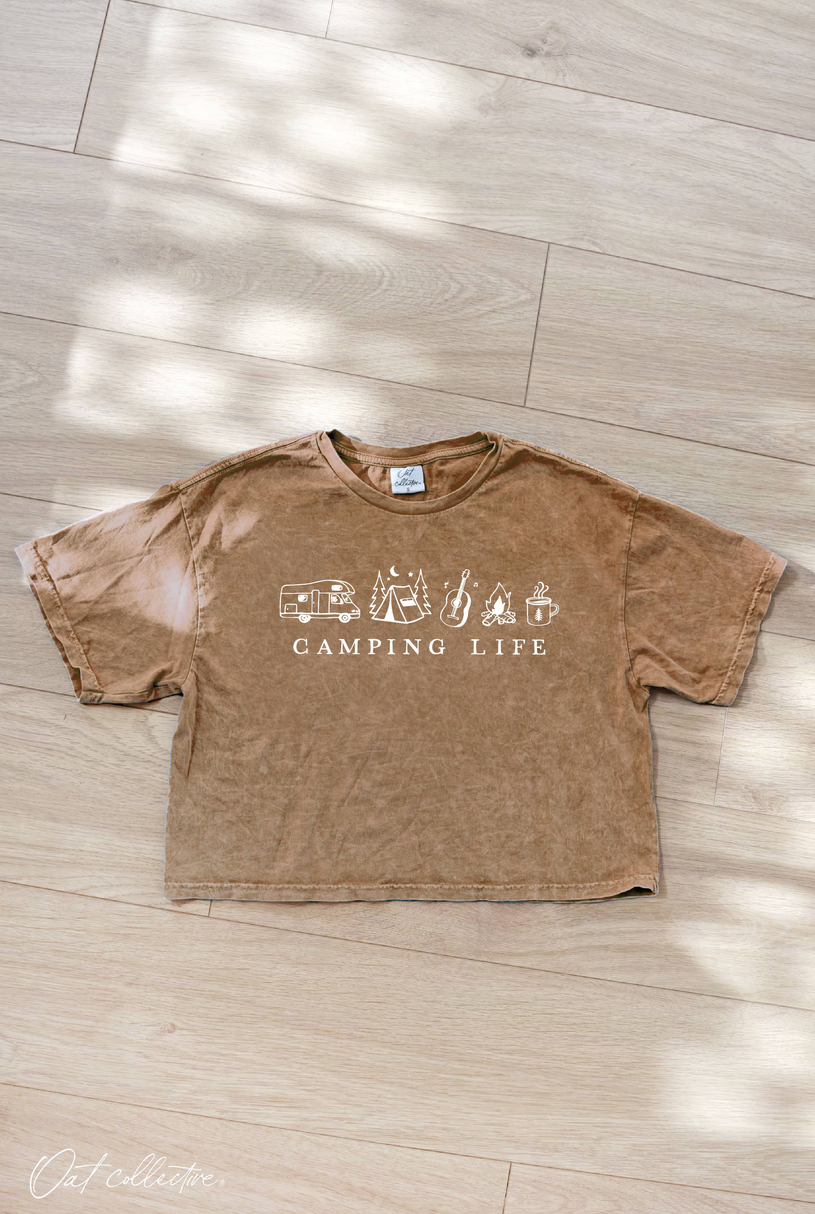 Camping Life Cropped Mineral Washed Graphic Top