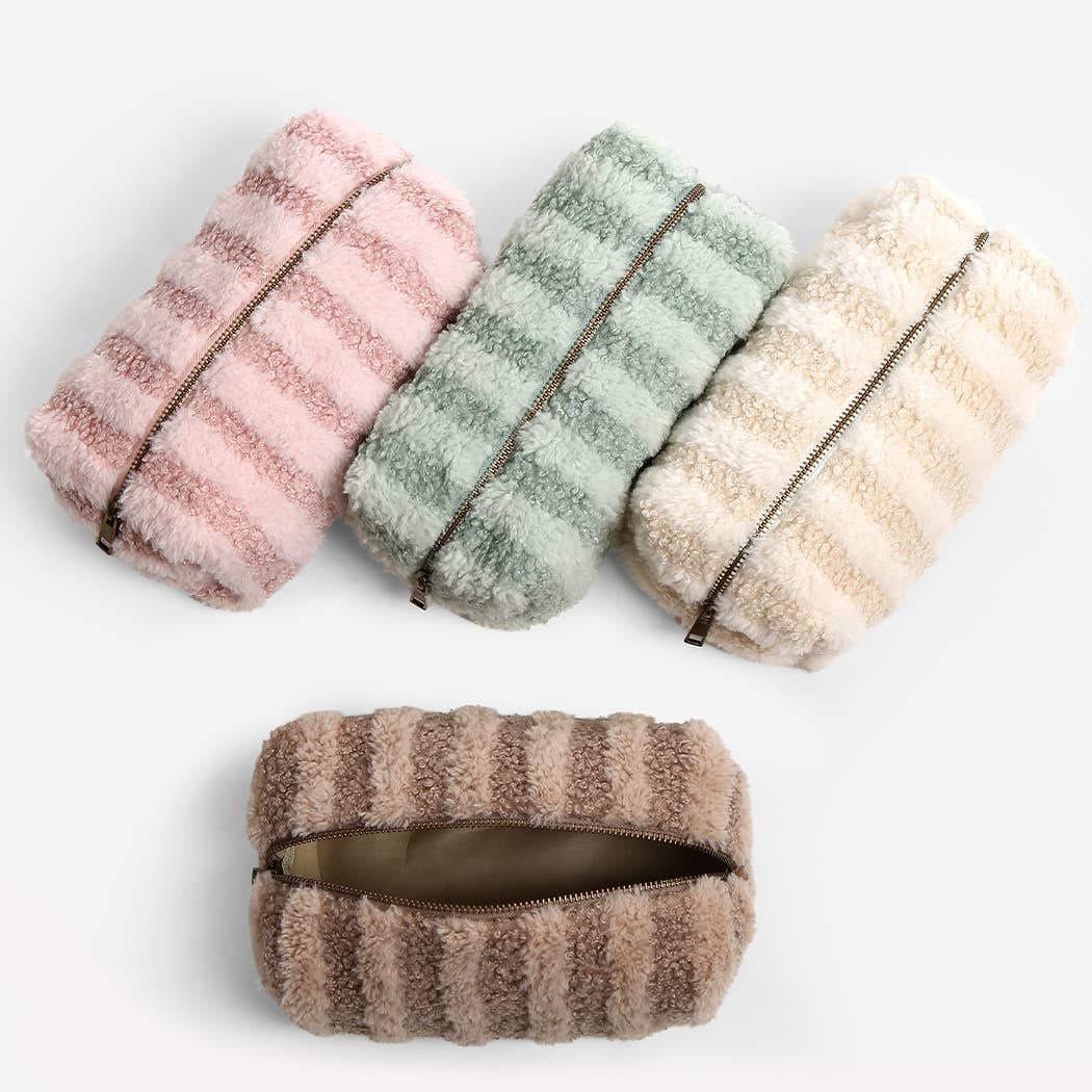 Stripe Pattern Sherpa Travel Pouch