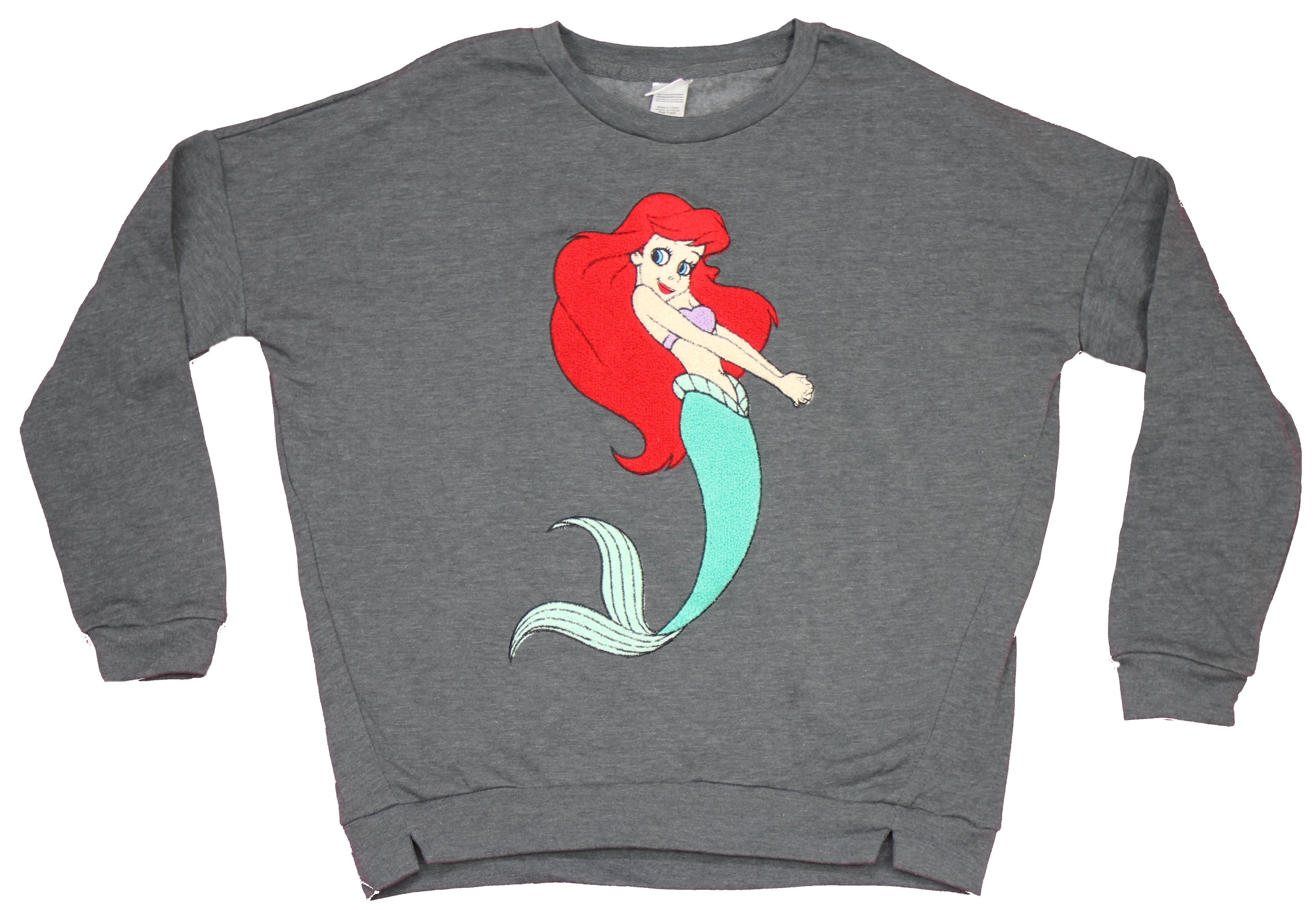 The Little Mermaid Girls Juniors Crewneck Sweatshirt - Raised Patch Shy Ariel Image T-Shirts, Hoodie | CiraTrend.com