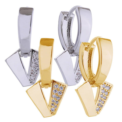 14k Gold Dipped V Sparkle Dangle Earrings