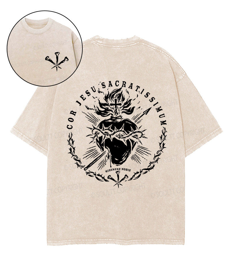 Cor Jesu Sacratissimum Double Sided Unisex Washed Christian T-shirt Hoodie, Sweatshirt | CiraTrend.com (Image 1)