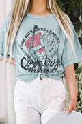 Country and Western Mineral Graphic Long Crop Top
