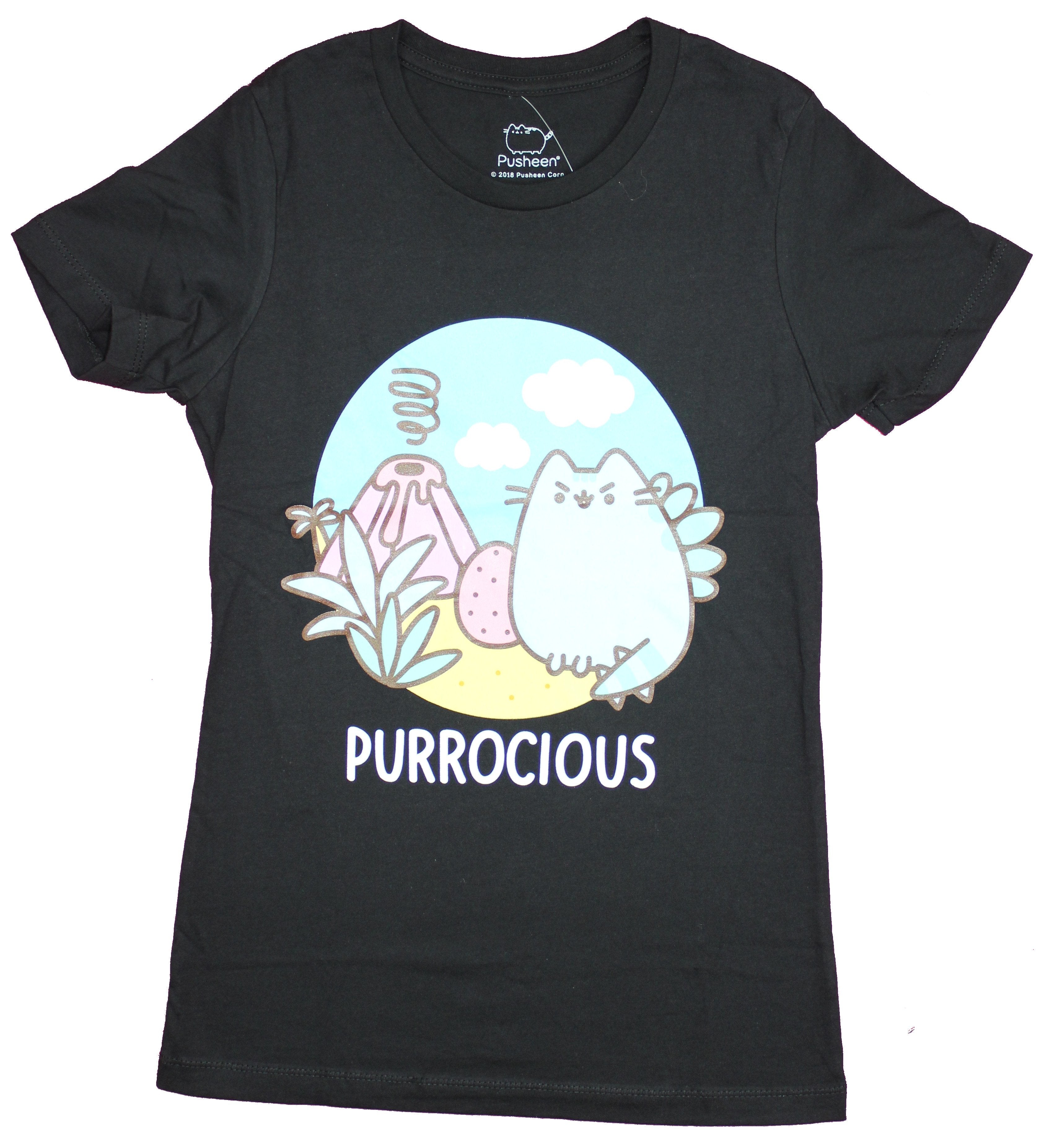 Pusheen Girls Juniors T-Shirt - Purrocious Prehistoric Pusheen Image Hoodie, Sweatshirt | CiraTrend.com