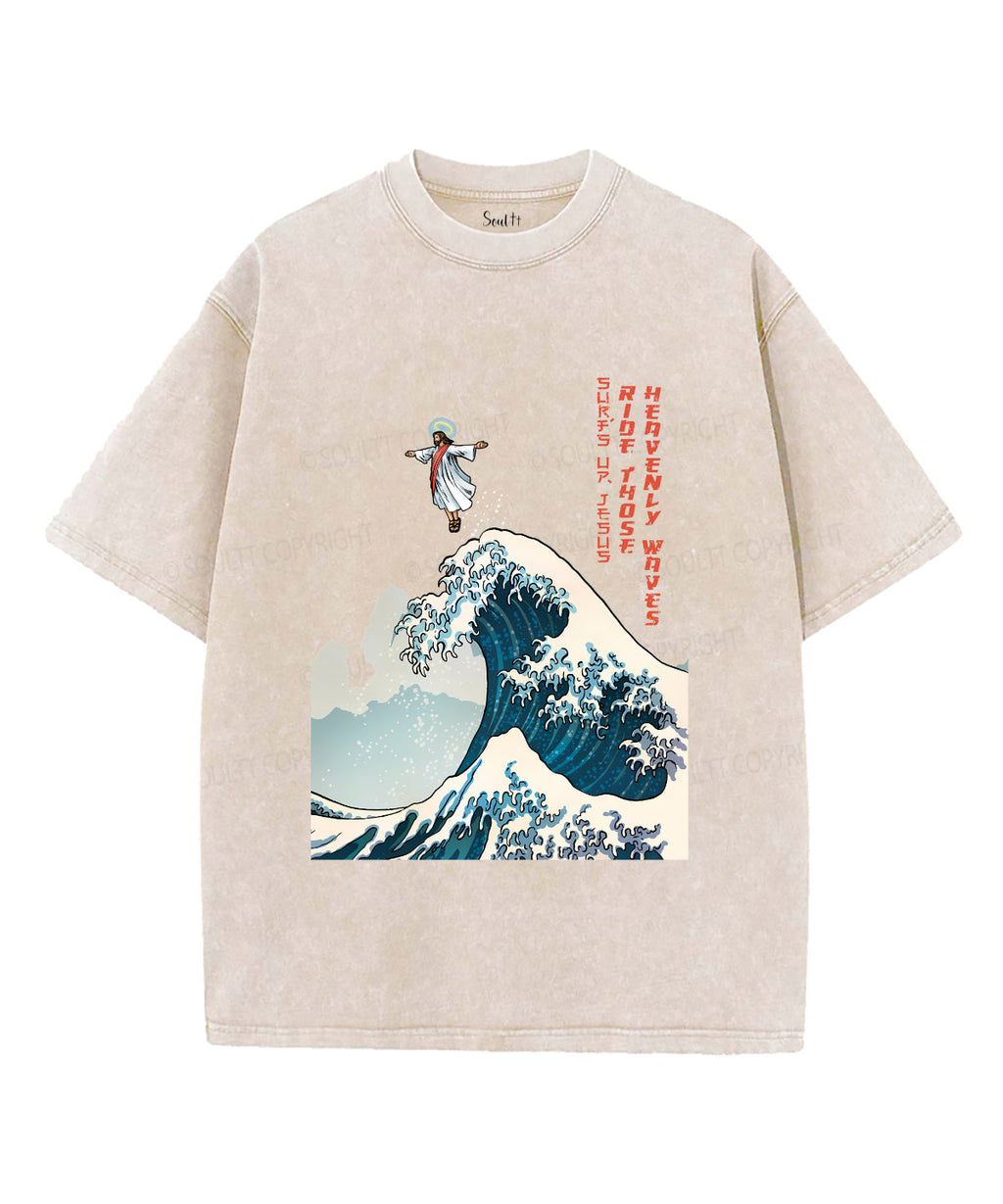 Surfs Up Jesus Unisex Washed Christian T-shirt Hoodie, Sweatshirt | CiraTrend.com (Image 1)