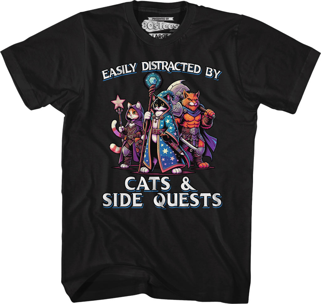 Easily Distracted By Cats & Side Quests T-Shirt Hoodie, Sweatshirt | CiraTrend.com (Image 1)