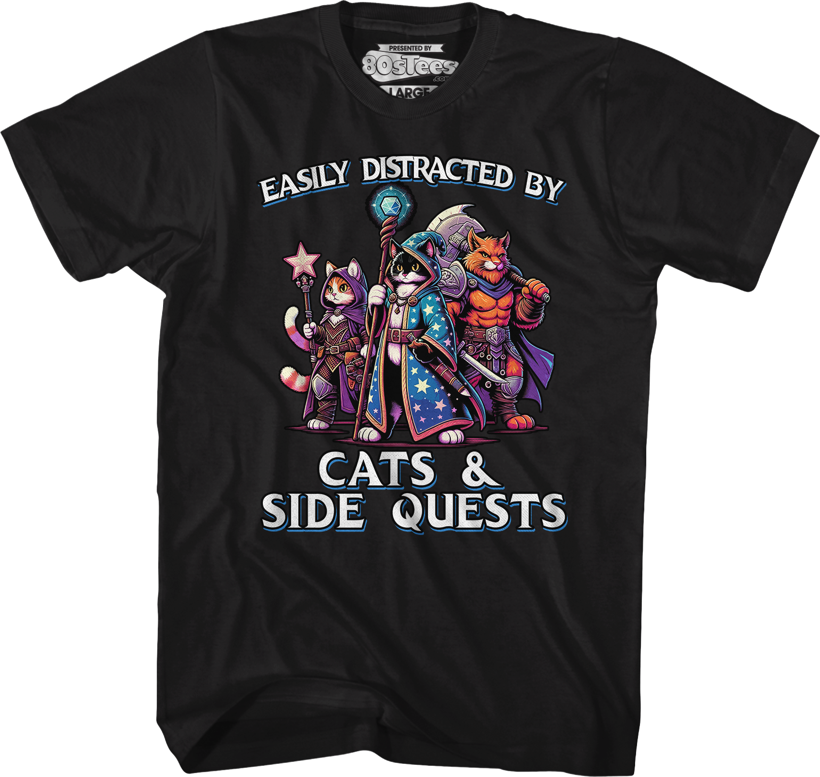 Easily Distracted By Cats & Side Quests T-Shirt Hoodie, Sweatshirt | CiraTrend.com (Image 1)