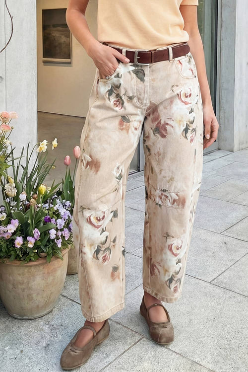 66 Western Retro Floral Print Relaxed Barrel Jeans