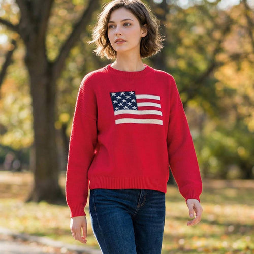 0225 American Flag Crew Neck Sweater SI-28851