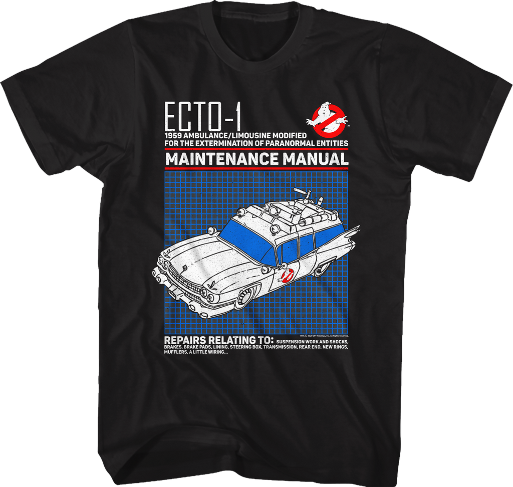 Ecto-1 Maintenance Manual Real Ghostbusters T-Shirt Hoodie, Sweatshirt | CiraTrend.com (Image 1)