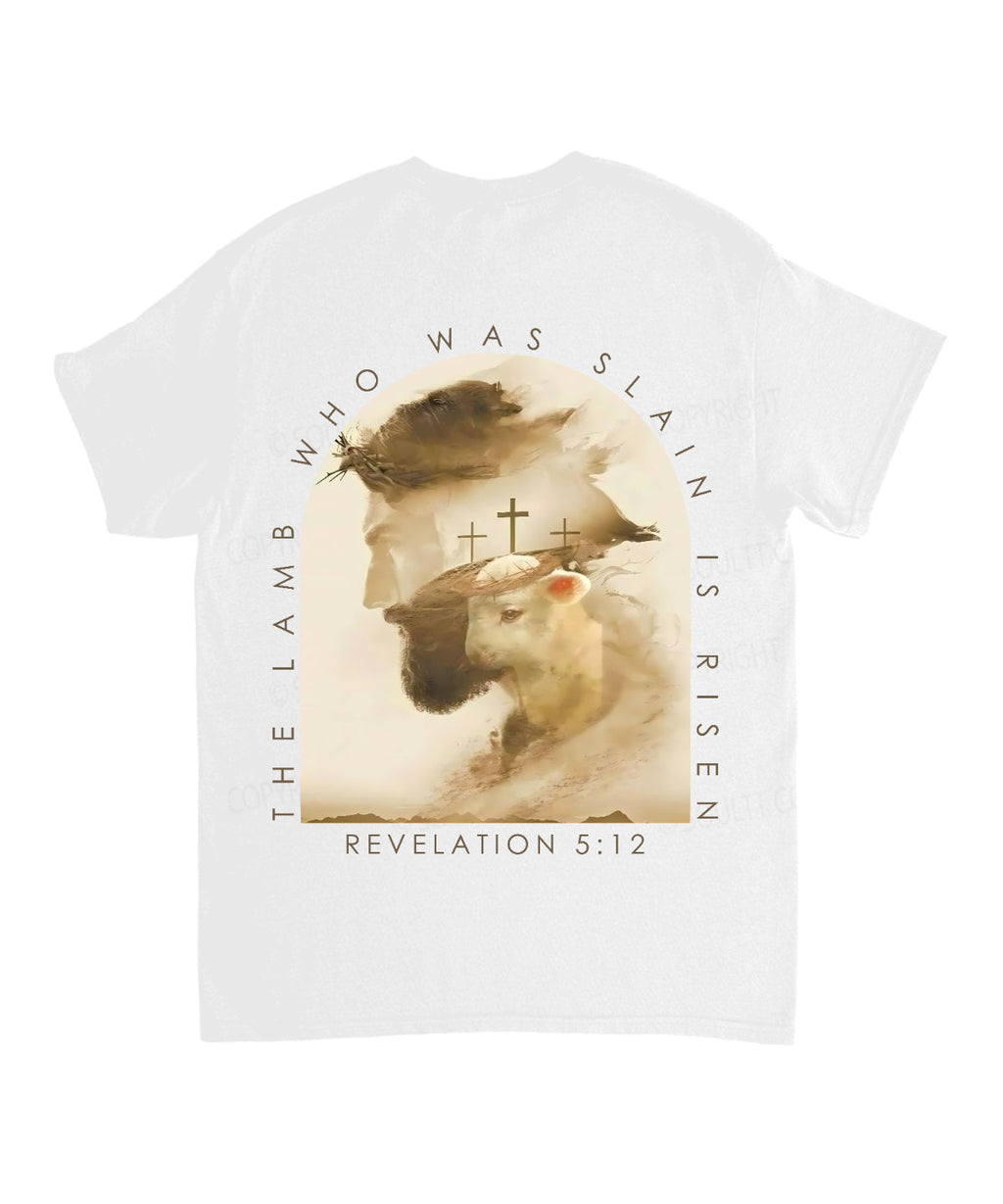 The Lamb Who Was Slain Is Risen Double Sided Unisex Cotton Christian T-Shirt Hoodie, Sweatshirt | CiraTrend.com (Image 3)