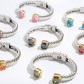 Colored Square Rhinestone Edge Bangle Bracelet