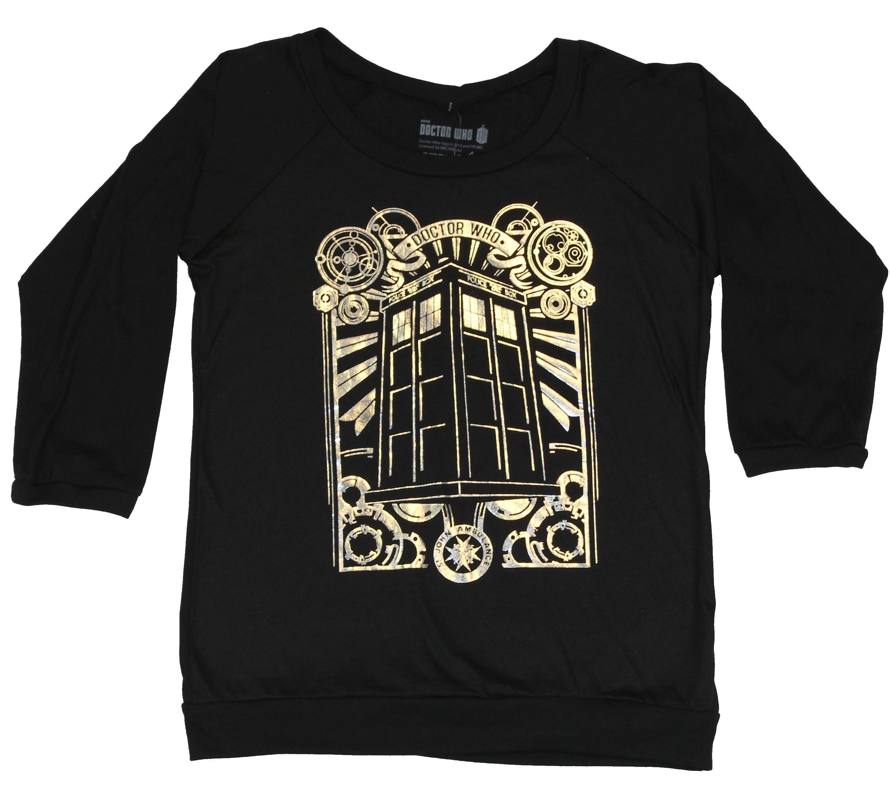 Doctor Who Girls Juniors Light Pullover Shirt - Silver Foil Call Box Design Hoodie, Sweatshirt | CiraTrend.com