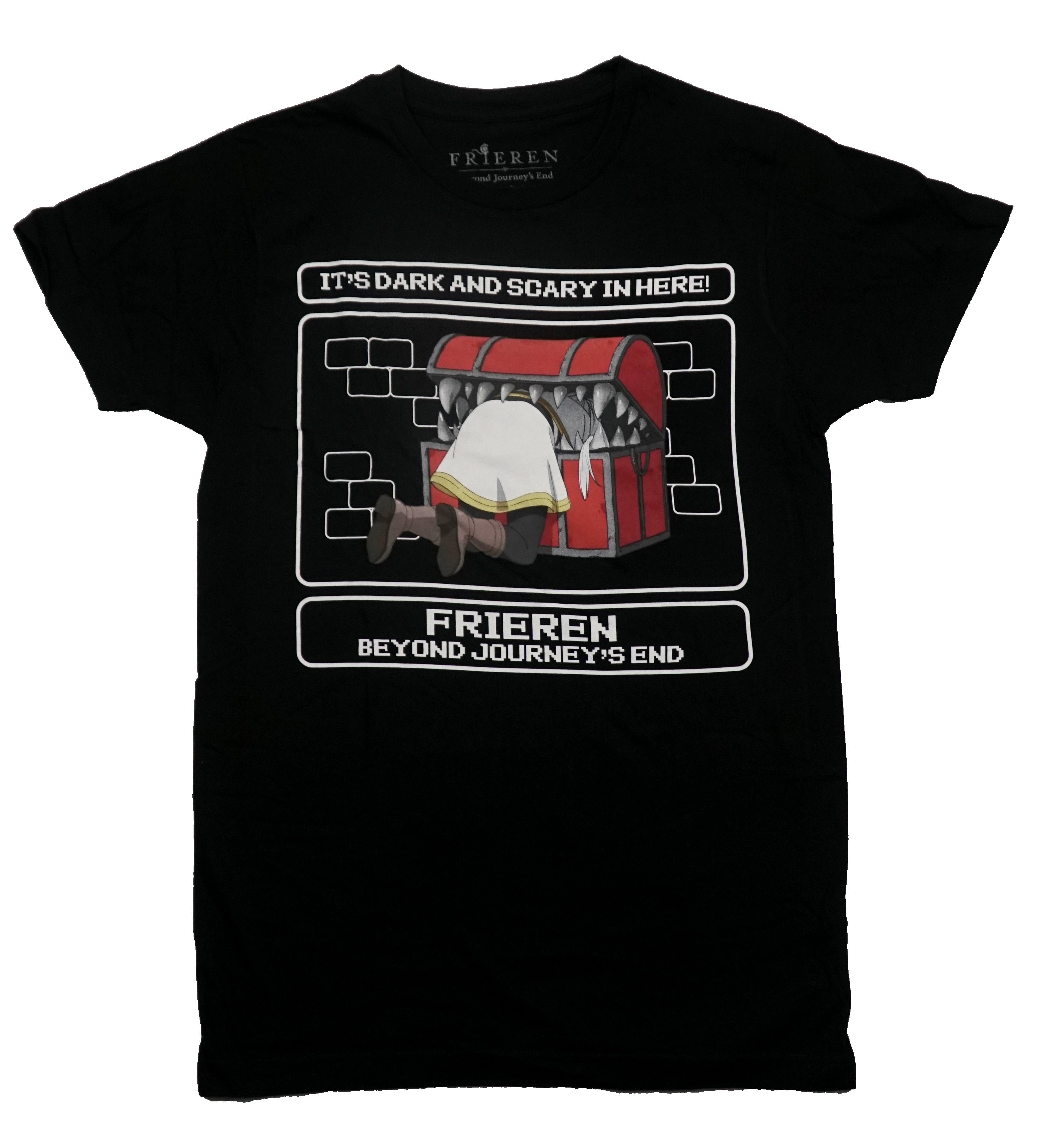 Frieren Mens T-Shirt - Pixel Font It's Dark and Scary In Here! Mimic Hoodie, Sweatshirt | CiraTrend.com