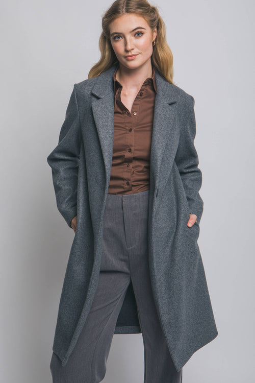 ..1002 Classic Single Breasted Long Coat w/ Pockets SI-28869