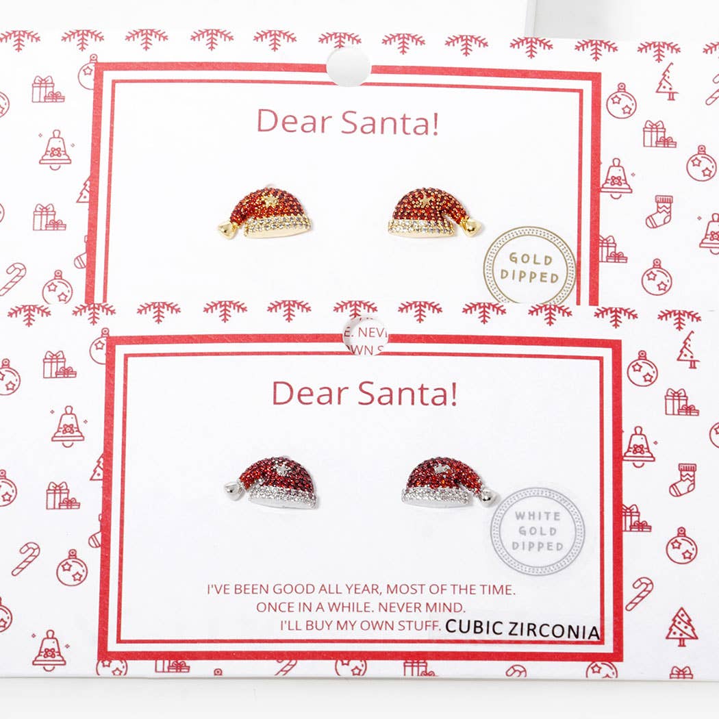 Cz Gold-Dipped Santa Hat Post Earrings