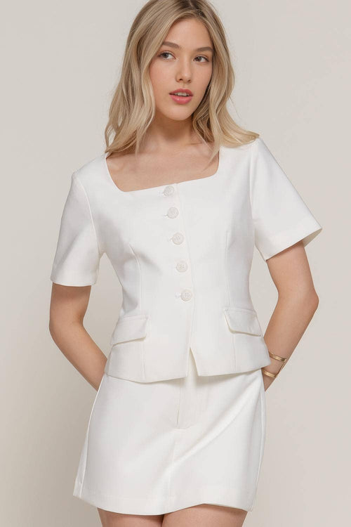 0109 Square Neck Line Fitted Blazer SI-28020