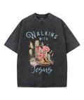 Walking With Jesus Unisex Washed Christian T-shirt Hoodie, Sweatshirt | CiraTrend.com (Image 1)