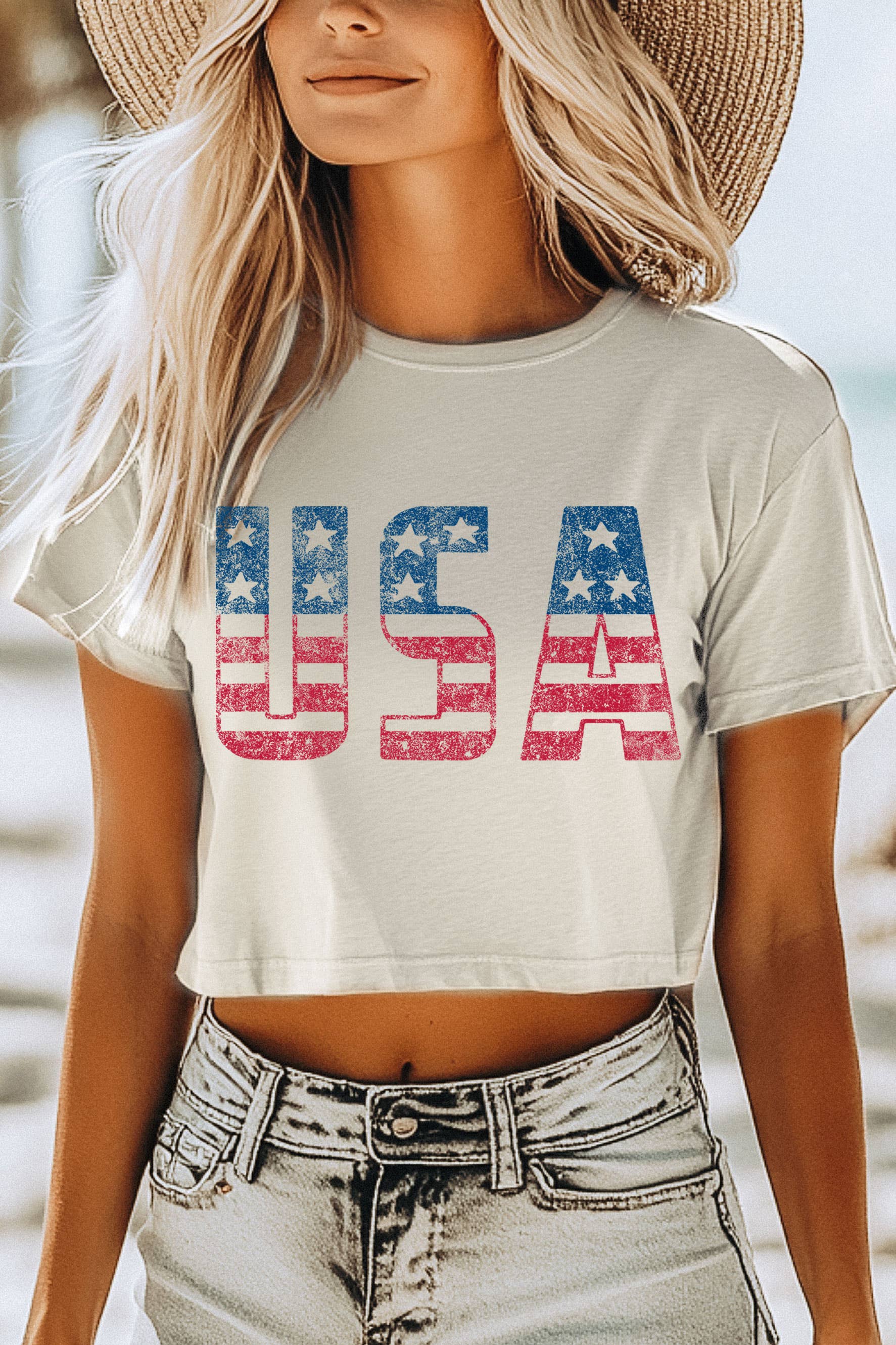 USA Flag Graphic Short Crop Top