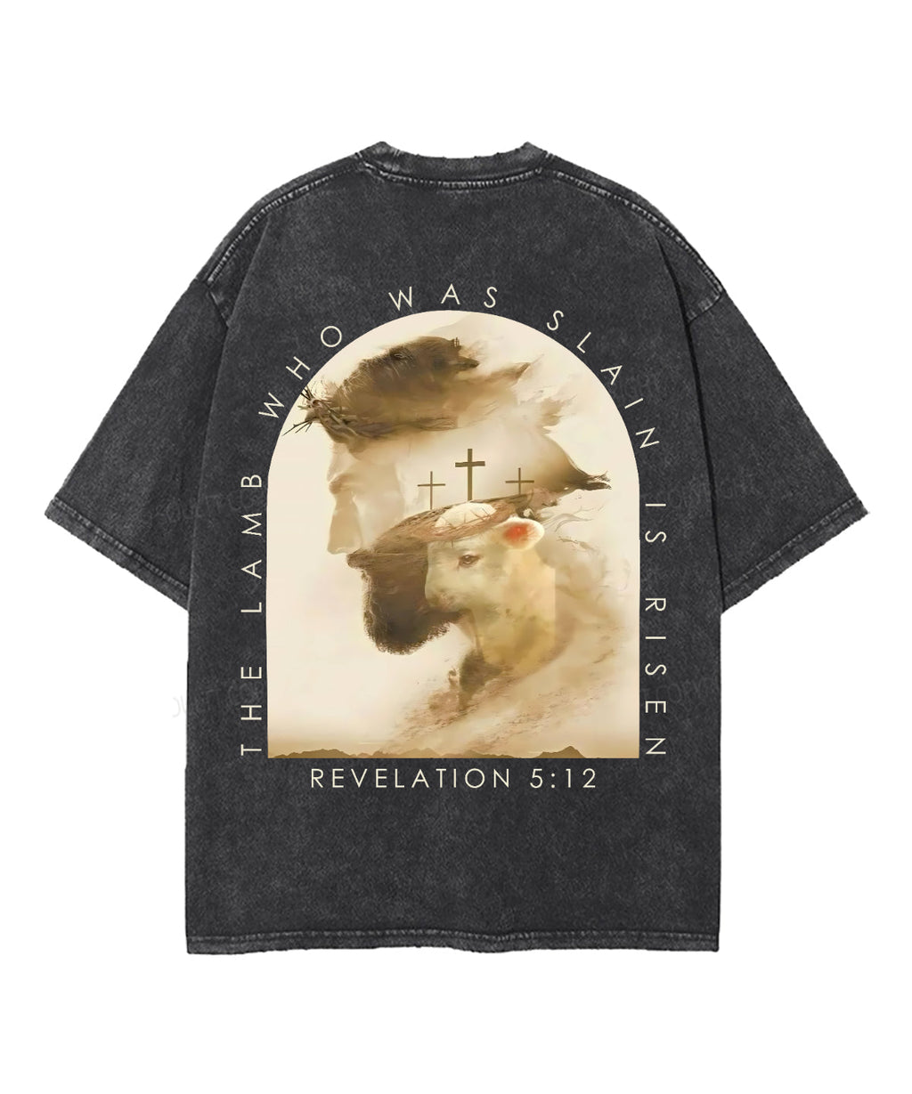 The Lamb Who Was Slain Is Risen Double Sided Unisex Washed Christian T-shirt Hoodie, Sweatshirt | CiraTrend.com (Image 3)