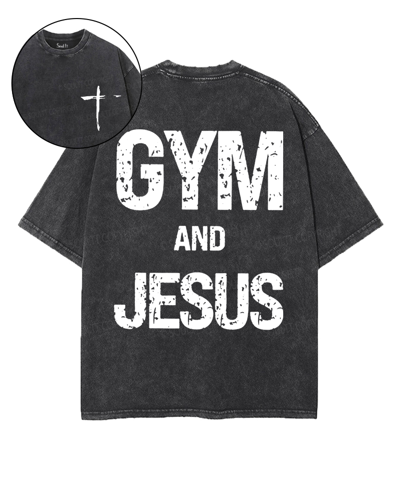 Gym And Jesus Double Sided Unisex Washed Christian T-shirt Hoodie, Sweatshirt | CiraTrend.com (Image 1)