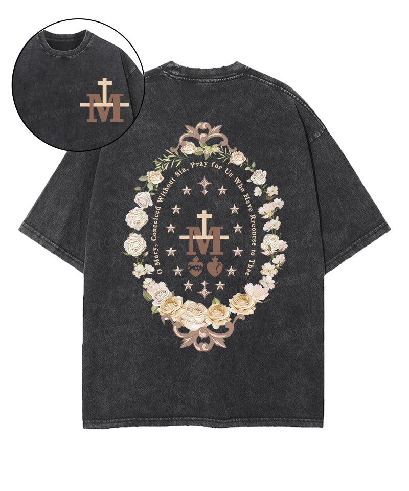O Mary Conceived Without Sin Double Sided Washed Christian T-shirt Hoodie, Sweatshirt | CiraTrend.com (Image 1)