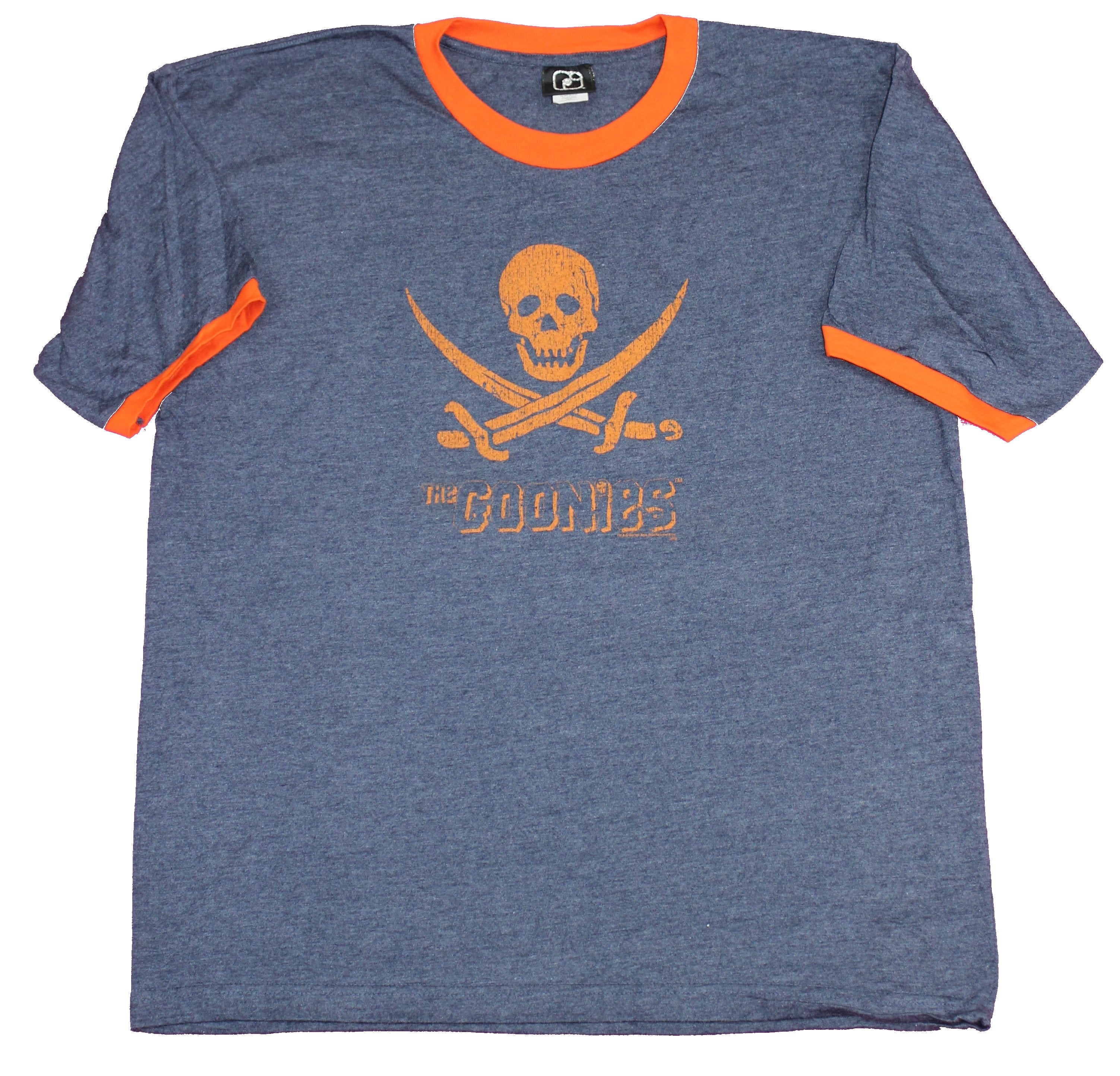 The Goonies Mens Ringer T-Shirt   - Classic Skull Cross Swords Orange Logo Hoodie, Sweatshirt | CiraTrend.com
