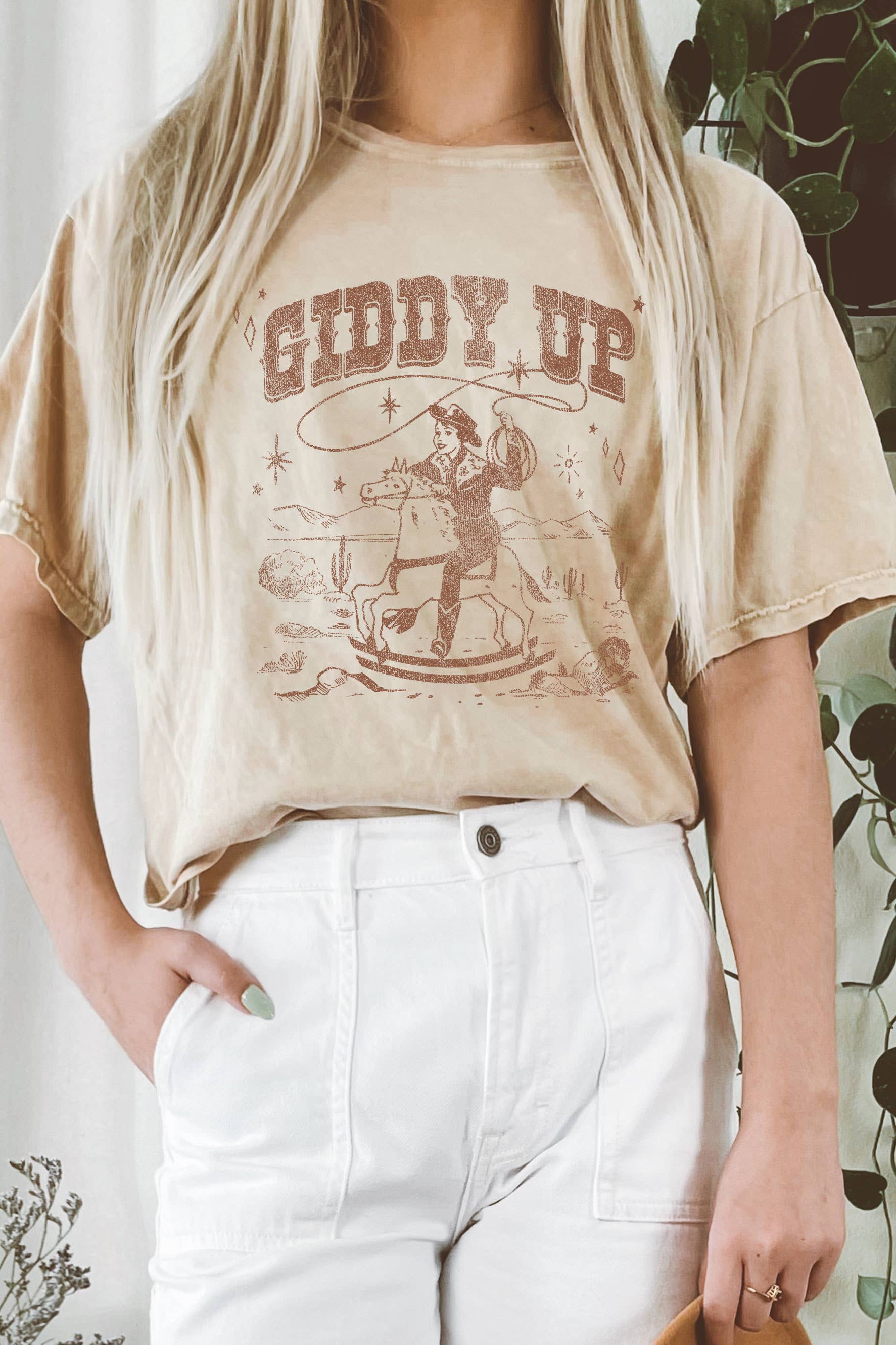 Giddy Up Cow Girl Graphic Mineral Long Crop Top