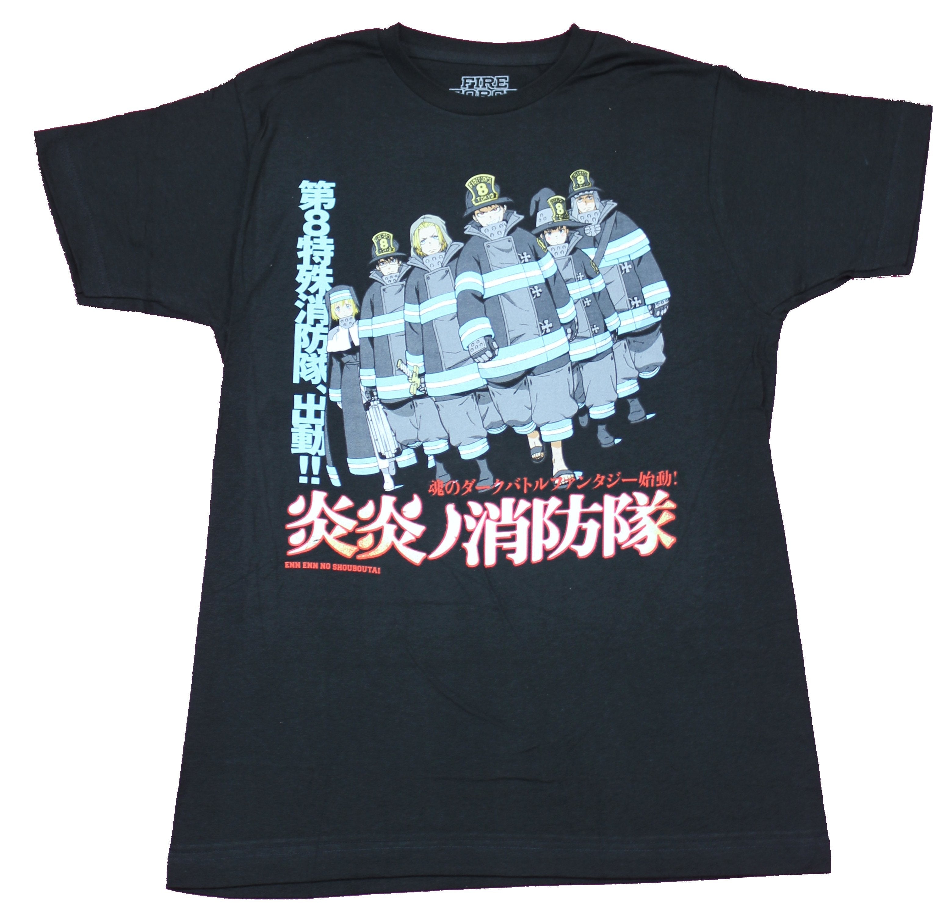 Fire Force Mens T-Shirt - 6 Character Group Amongst Kanji Image Hoodie, Sweatshirt | CiraTrend.com