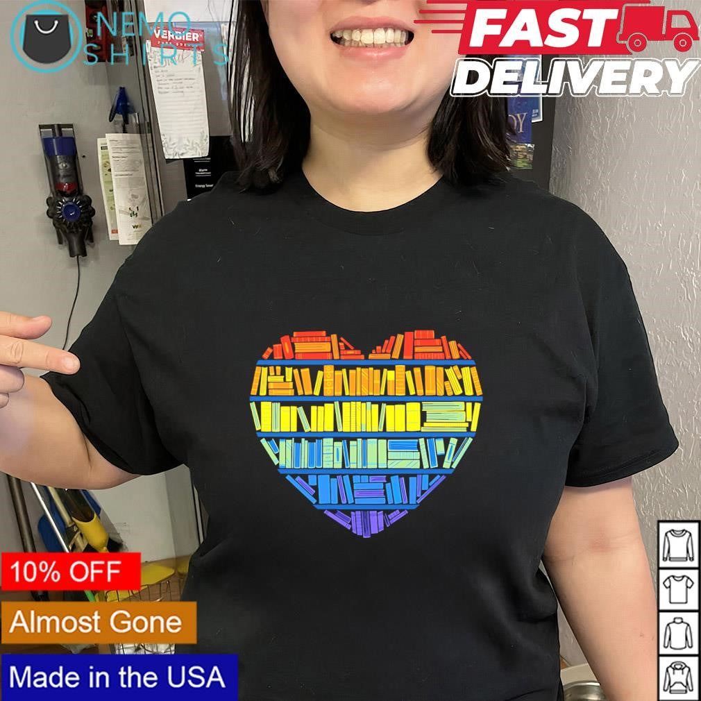 Love for Knowledge LGBT Pride bookshelf shirt