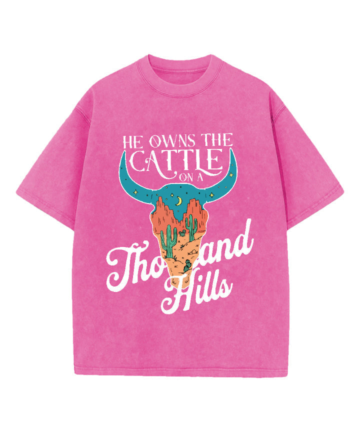 He Owns Cattle Thousand Hills Washed Christian T-Shirts, Hoodie, Sweatshirt