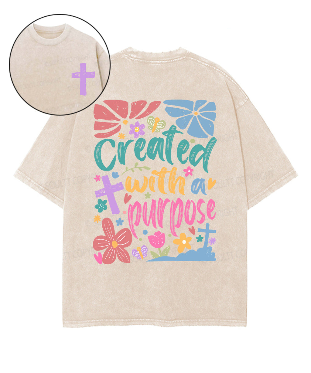 Created With A Purpose Double Sided Unisex Washed Christian T-shirt Hoodie, Sweatshirt | CiraTrend.com (Image 1)