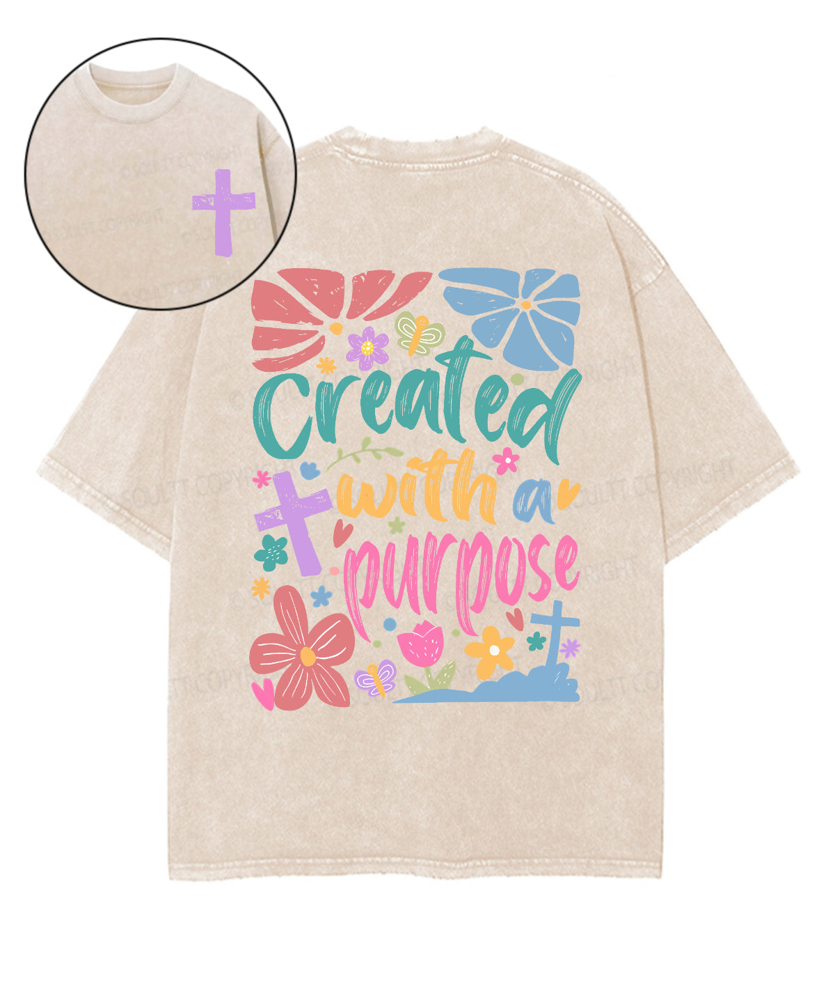 Created With A Purpose Double Sided Unisex Washed Christian T-shirt Hoodie, Sweatshirt | CiraTrend.com (Image 1)