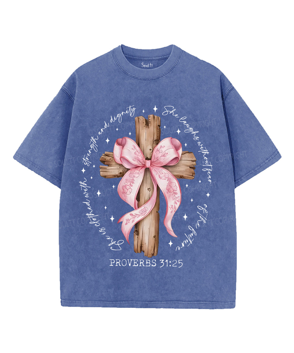 She Is Clothed with Strength and Dignity Unisex Washed Christian T-shirt Hoodie, Sweatshirt | CiraTrend.com (Image 3)