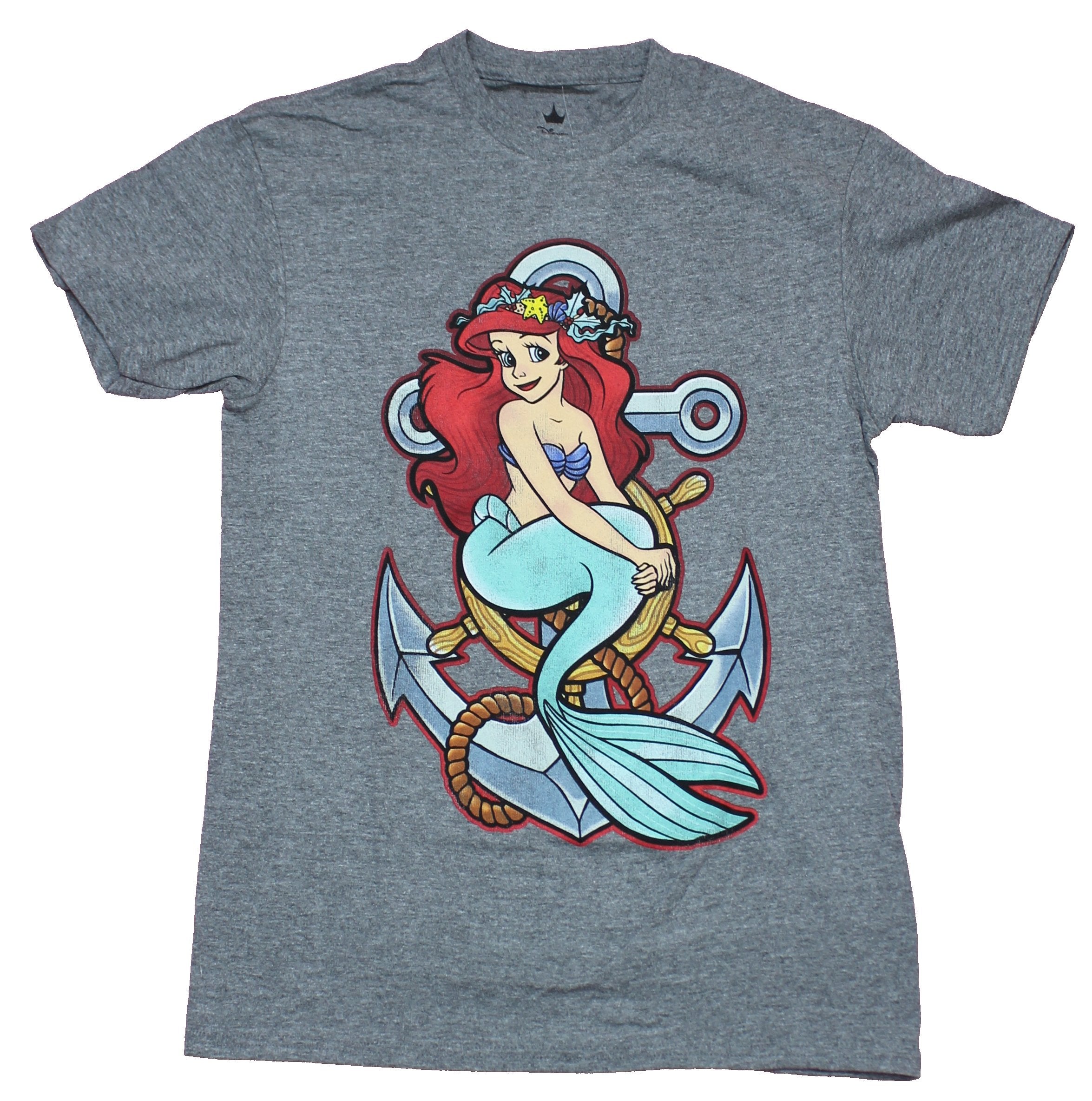 The Little Mermaid Mens  T-Shirt - Ariel Sitting in Anchor Tattoo Style Image Hoodie, Sweatshirt | CiraTrend.com