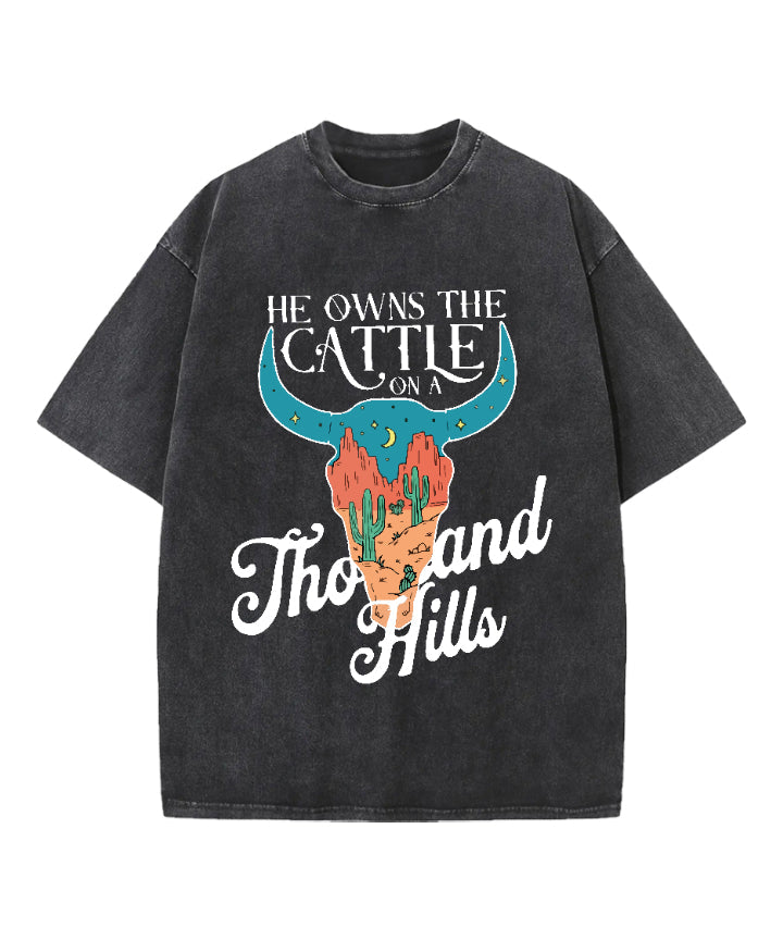 He Owns Cattle Thousand Hills Washed Christian T-Shirts, Hoodie, Sweatshirt