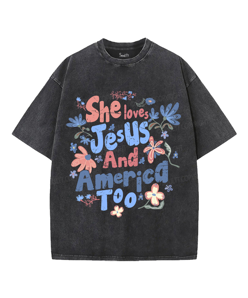 She Loves Jesus And America Unisex Washed Christian T-shirt Style007 Hoodie, Sweatshirt | CiraTrend.com (Image 2)