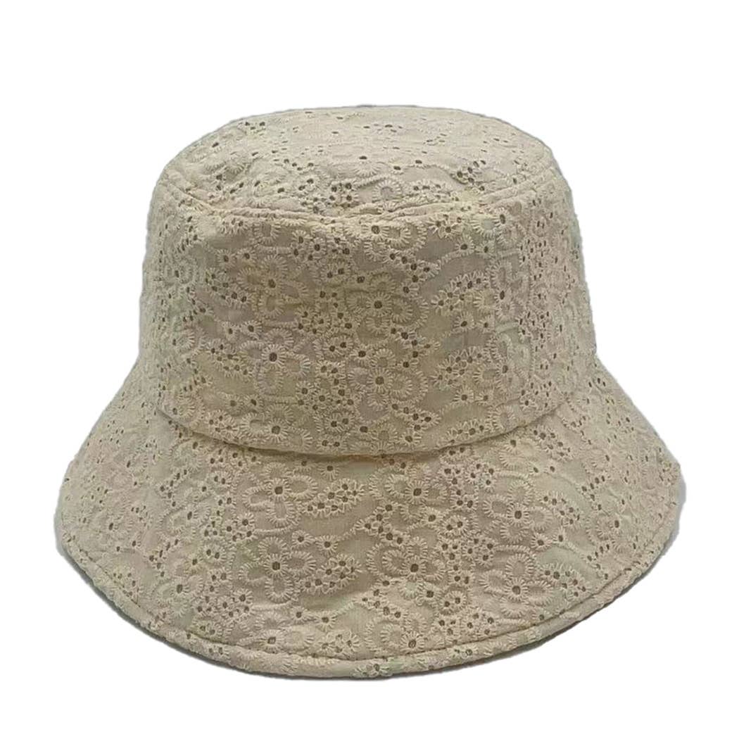 Solid Floral Eyelet Bucket Hat