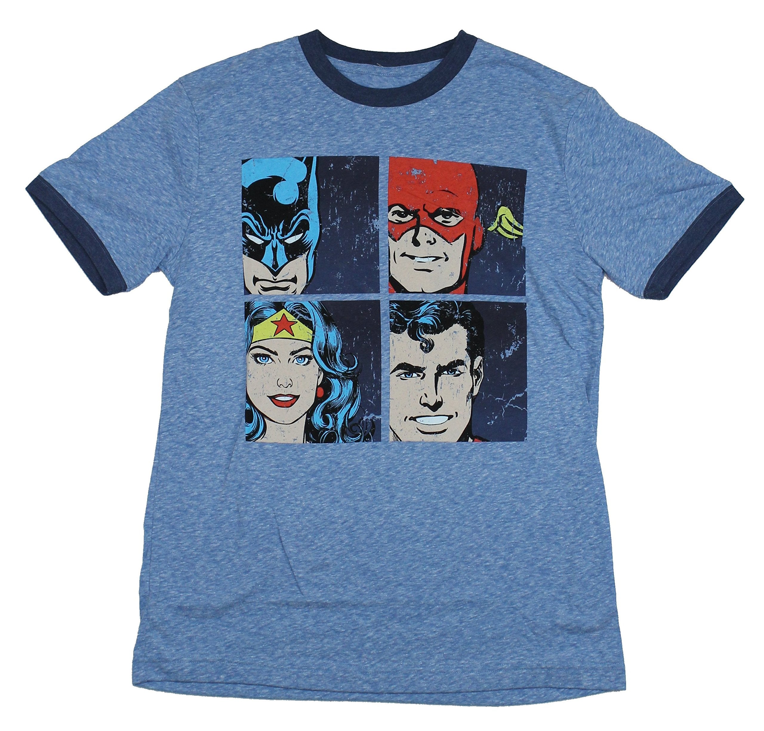 Justice League (DC) Mens Ringer T-Shirt - Big Four Boxed Face Images Hoodie, Sweatshirt | CiraTrend.com