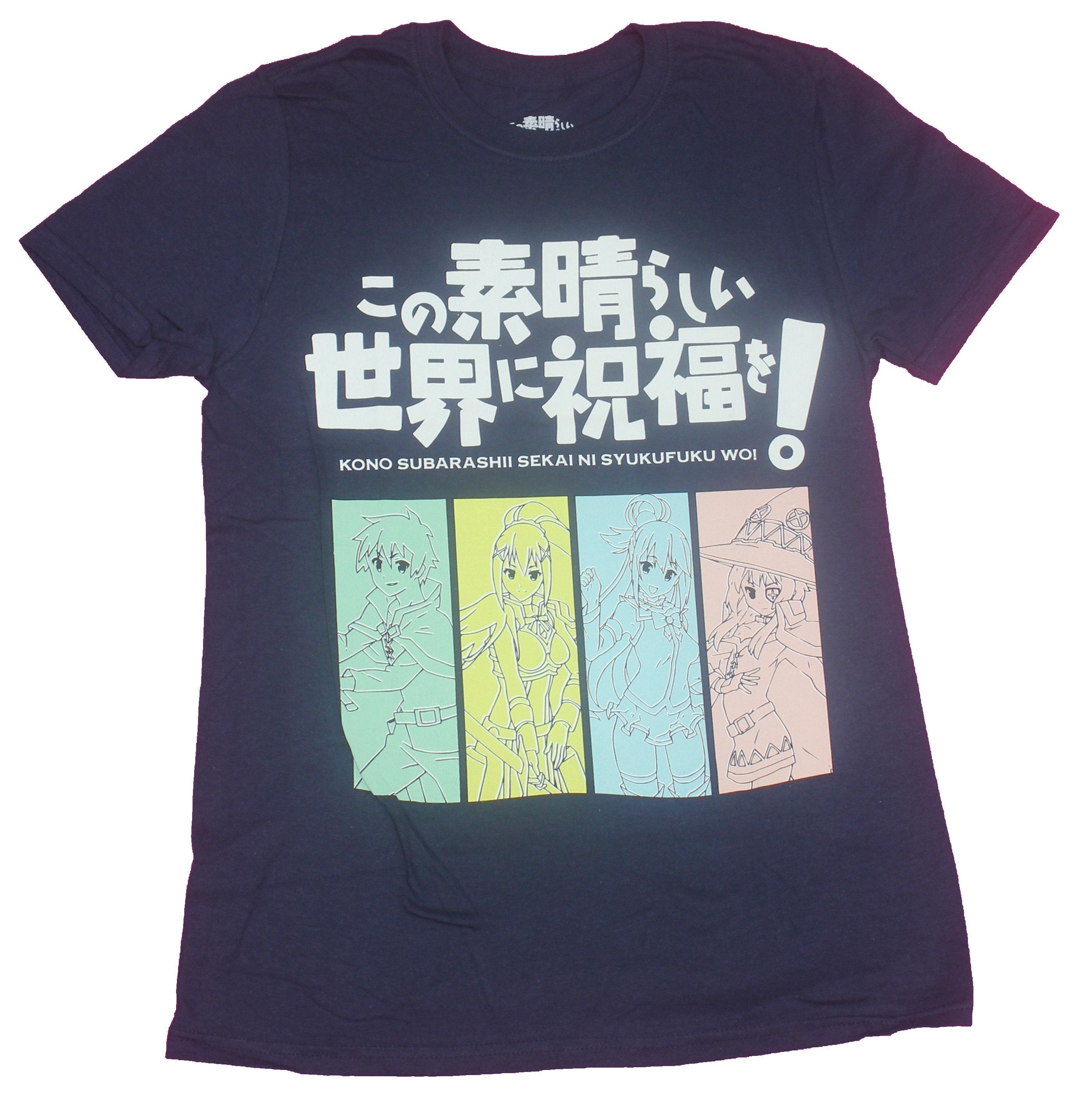 Konosuba Mens T-Shirt- 4 Pastel Girls Under Kanji Logo Image Hoodie, Sweatshirt | CiraTrend.com