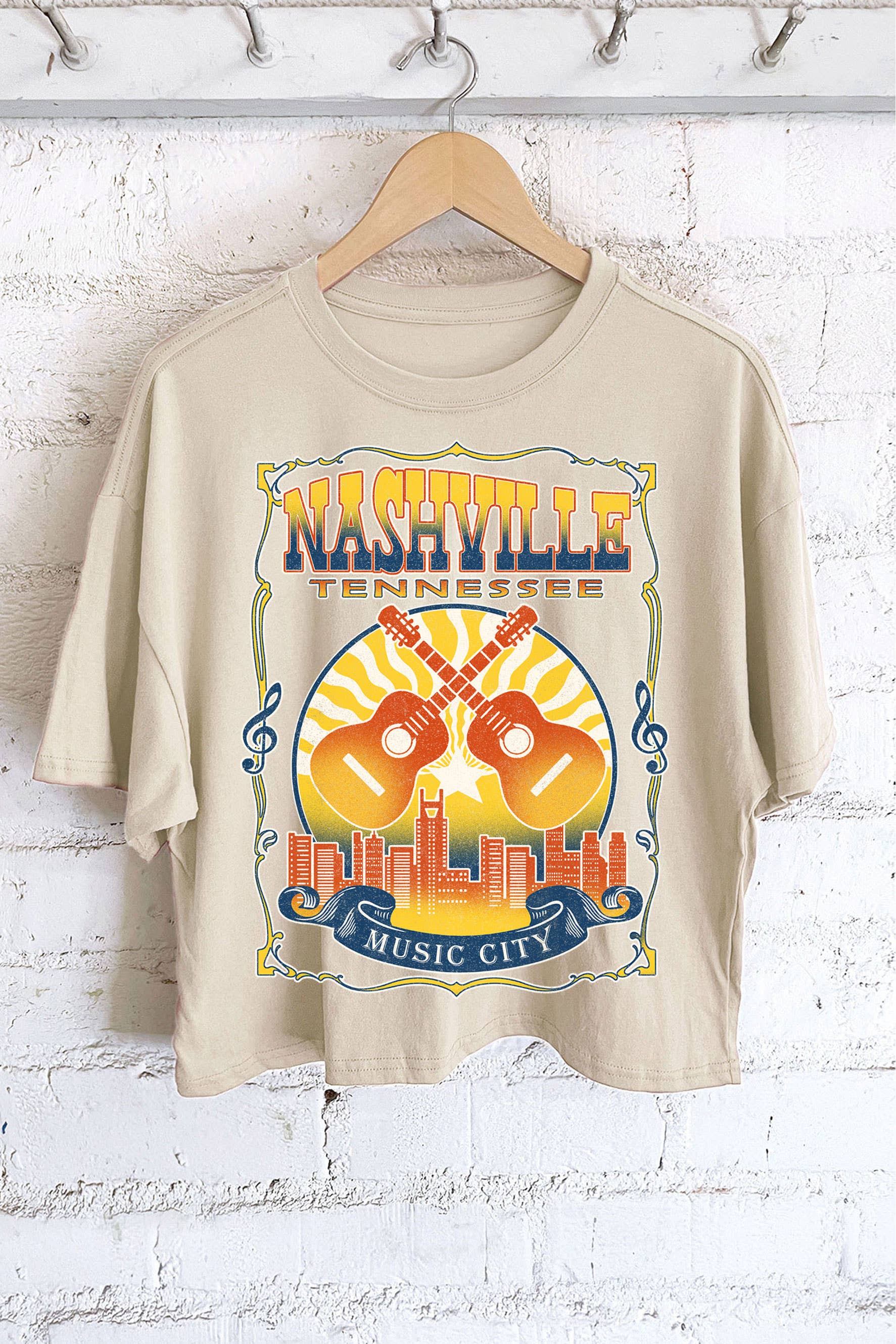 Nashville Music City Guitars Graphic Long Crop Top