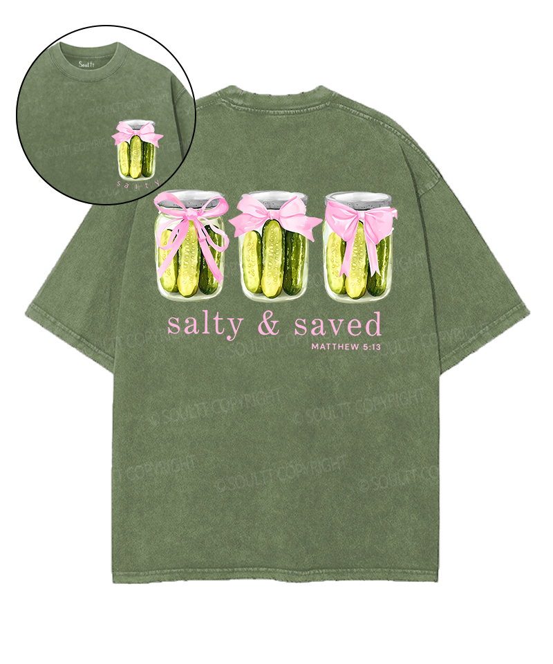 Salty Saved Double Sided Unisex Washed Christian T-shirt Hoodie, Sweatshirt | CiraTrend.com (Image 1)