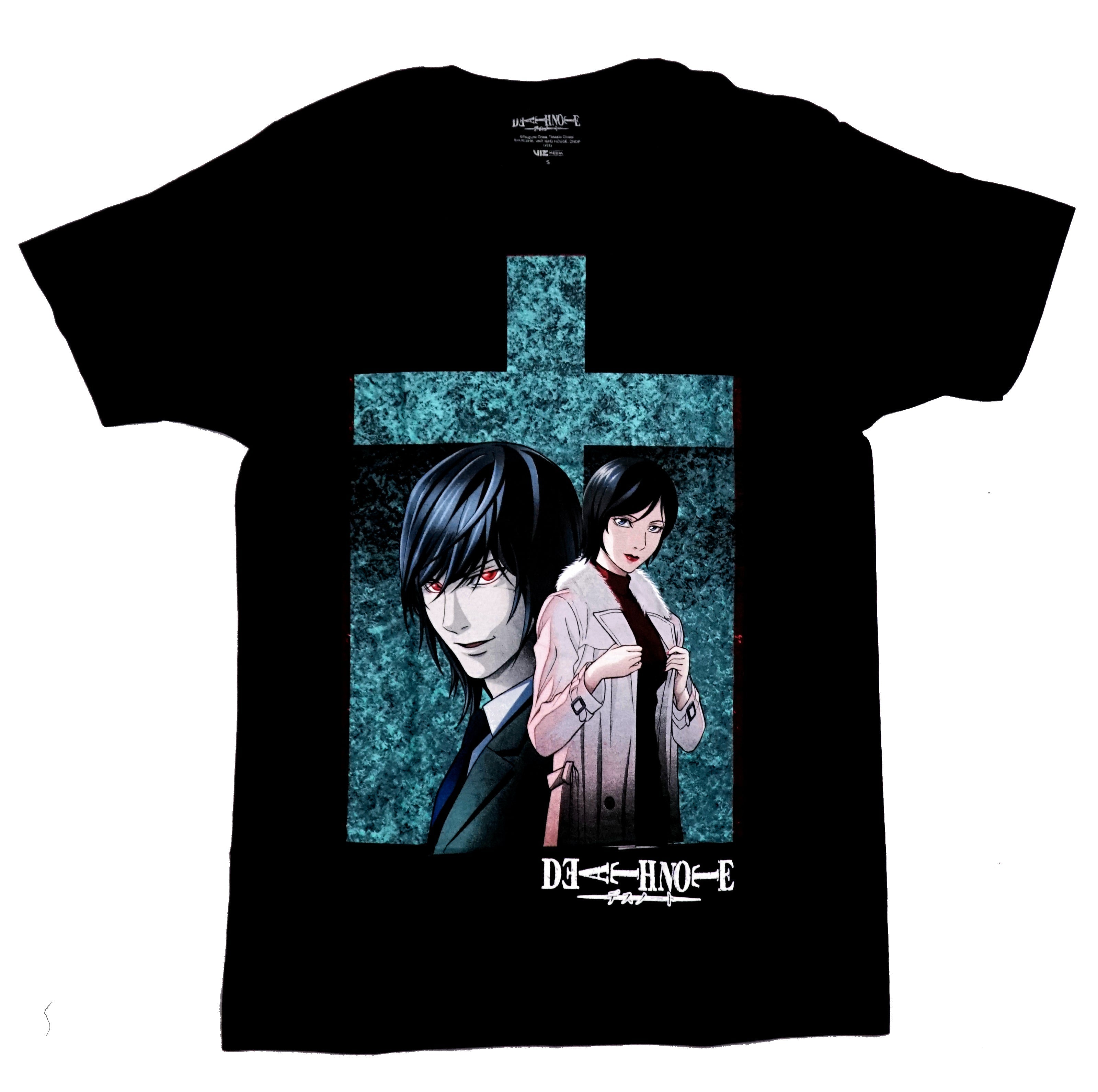 Death Note Mens T-Shirt - Duo Over Teal Cross Hoodie, Sweatshirt | CiraTrend.com